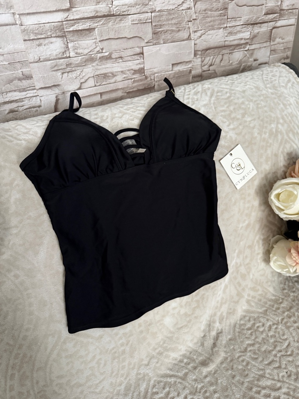 CYN&CLEA Black One-Piece Tankini Swim Top